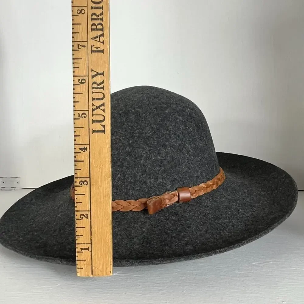 Unbranded Sun Hat Women's Wide Brim Gray 100% Wool Braided Belt Breathable
